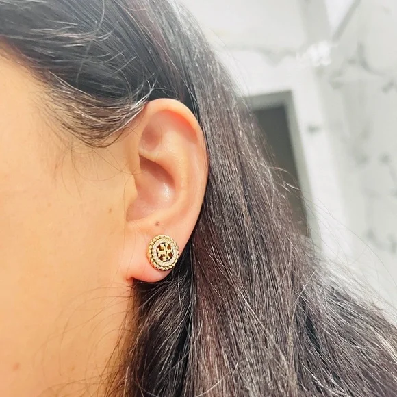 Tory Burch Gold and paved Crystal Stud Earrings